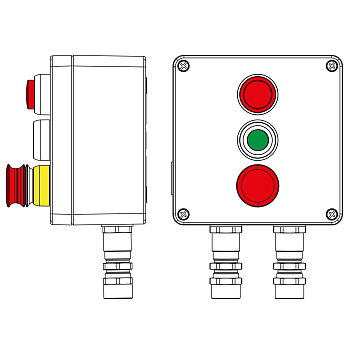 DKC Взрывозащищенный пост управления из алюминия CPE-A-17-(1xLR(220)-1xP1G(11)-1xP3E(11))-2xKA2MHK(C)1Ex d e IIC Т5 Gb / Ex tb IIIC T95°C Db IP66