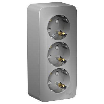 Systeme Electric Blanca наруж Алюминий Розетка 3-ая с/з со шторками 16А, 250В, изолир. пластина