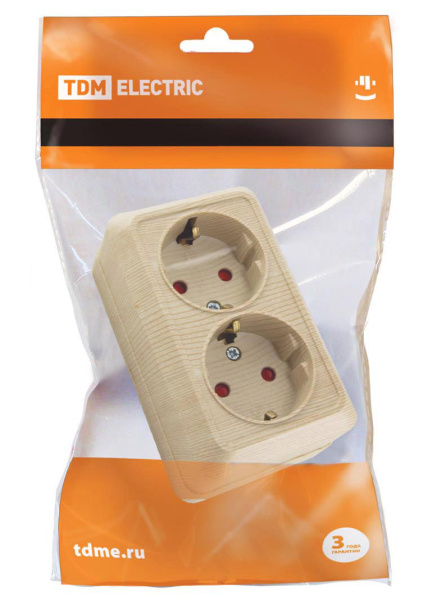 Купить TDM Розетка двойная 2П+З открытой установки с з/ш IP20 16А, сосна "Ладога" SQ1801-0056