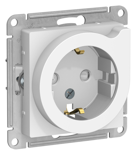 Купить Systeme Electric AtlasDesign Бел Розетка с/з со шторками с выталк., 16А, механизм