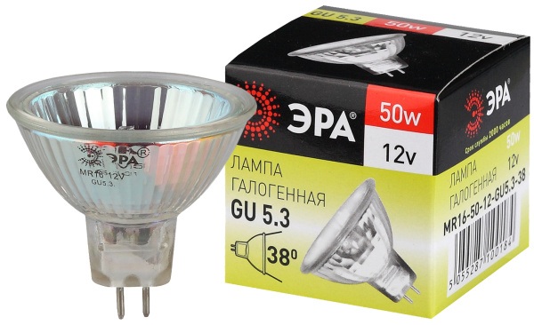 ЭРА GU5.3-MR16-50W-12V-CL (галоген, софит, 50Вт, нейтр, GU5.3)