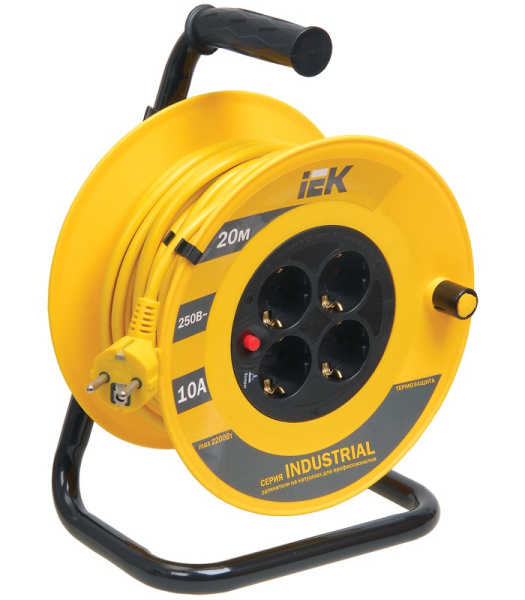 Купить IEK Катушка УК20 с т/з 4 места 2Р+PЕ/20м 3х1,0 мм2 "Industrial"