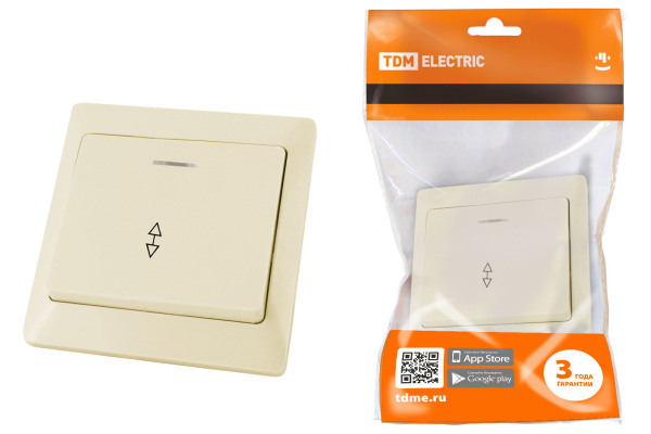 TDM Выключатель 1 кл. на 2 направления с подсветкой 10А сл. кость "Ильмень" SQ1823-0106
