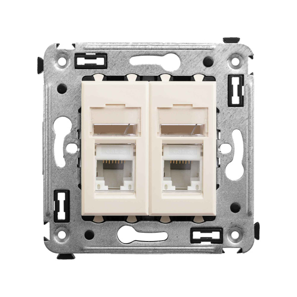 DKC Компьютерная розетка RJ-45 в стену, кат.5e двойная,"Avanti", "Ванильная дымка"