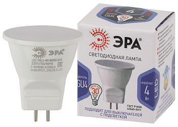 ЭРА LED MR11-4W-860-GU4 (диод, софит, 4Вт, холод, GU4) (10/100/8000) Б0049067