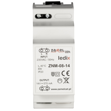 Zamel Блок питания LED 14V DC 8W на DIN-рейку ZNM-08-14