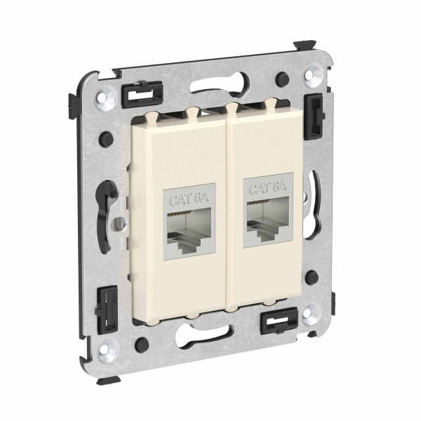Купить DKC Компьютерная розетка RJ-45 без шторки в стену, кат.6А двойная экранированная, "Avanti", "Ванильная дымка"