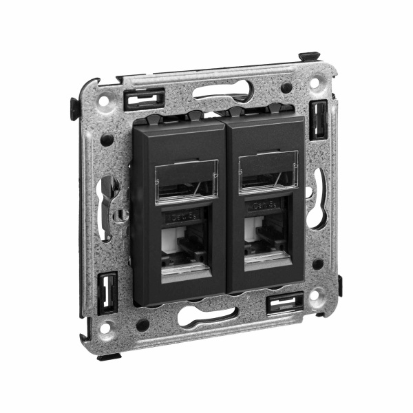 Купить DKC Компьютерная розетка RJ-45 в стену, кат.5e двойная, "Avanti", "Черный матовый"