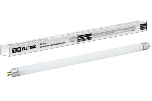 TDM Лампа люминесцентная линейная двухцокольная ЛЛ-16/8 Вт, T5/G5, 4000 К, длина 302,5мм SQ0355-0017