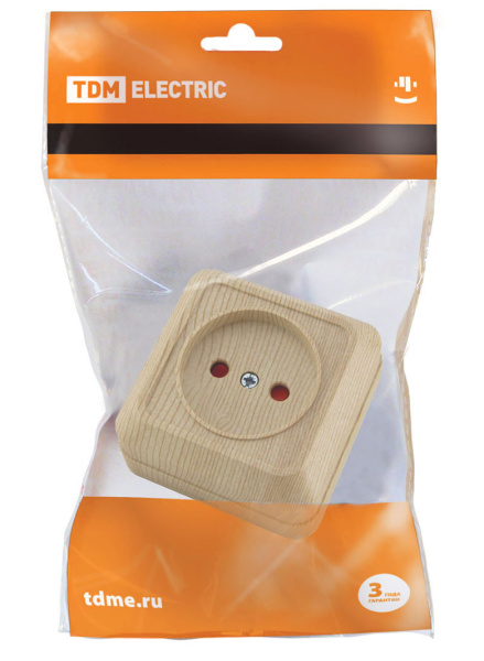 Купить TDM Розетка 2П открытой установки с з/ш IP20 10А, сосна "Ладога" SQ1801-0053