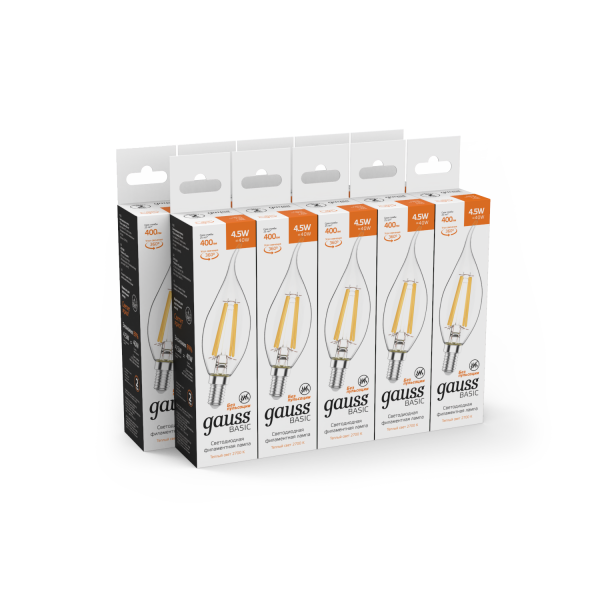 Купить Gauss Лампа Basic Filament Свеча на ветру 4,5W 400lm 2700К Е14 LED 1041115