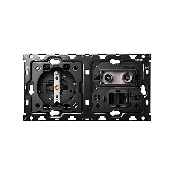Simon 100 Кит 2 поста механизм 1 розетка Schuko + 1 розетка TV одиночная + 1 розетка RJ45 Cat.6 + суппорт 10010208-039