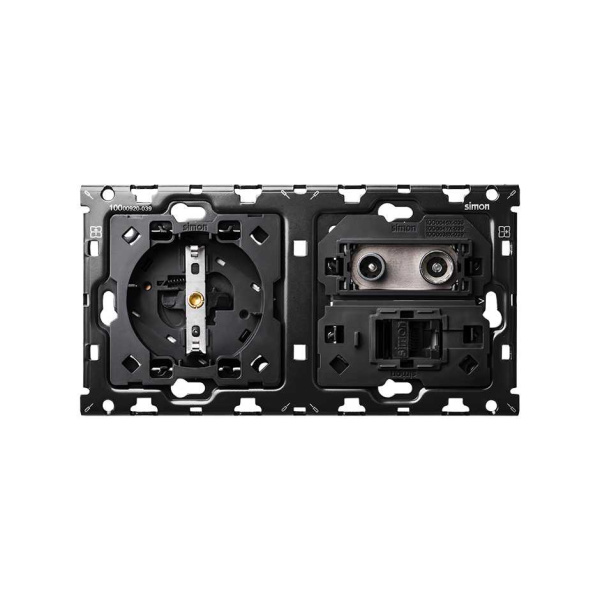 Simon 100 Кит 2 поста механизм 1 розетка Schuko + 1 розетка TV одиночная + 1 розетка RJ45 Cat.6 + суппорт 10010208-039