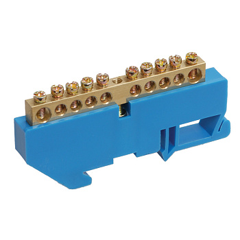 Шина «N» нулевая с синим изолятором на DIN-рейку 6x9 мм стойка бол. 10 групп Rexant 11-2341