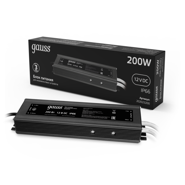 Купить Gauss Блок питания для светодиодной ленты пылевлагозащищенный 200W 12V IP66 202023200