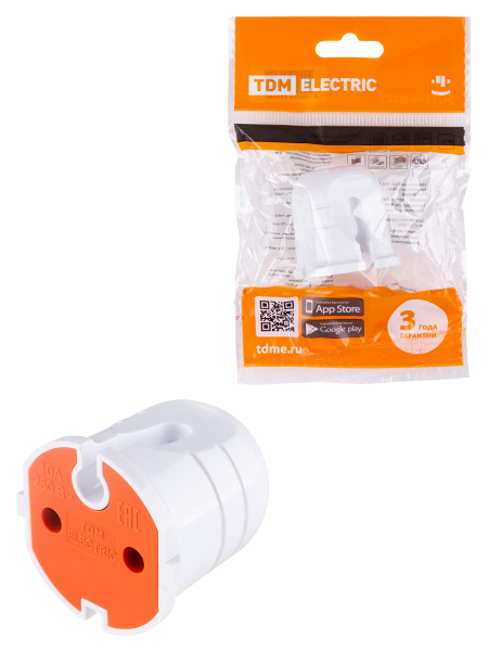 TDM Кабельная розетка б/з белая с красной вставкой 10А 250B белая SQ1806-0213