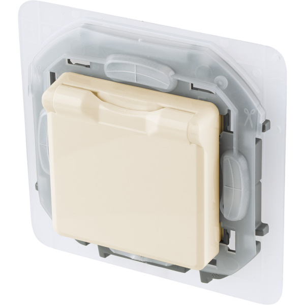 Купить Legrand INSPIRIA Слоновая кость Розетка 2К+З IP 44 с откидной крышкой и шторками - немецкий стандарт - 16 А - 250 В 673741
