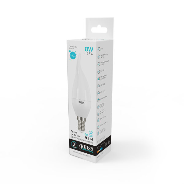Купить Gauss Лампа Elementary Свеча на ветру 8W 540lm 4100K Е14 LED 34128