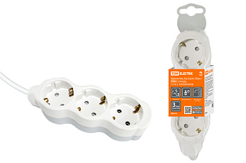 TDM Удлинитель бытовой "Люкс" УЛ03 3 гнезда, 1,5м, с/з, с з/ш, ПВС 3х1мм2 16А/250В бело-серый SQ1303-0232
