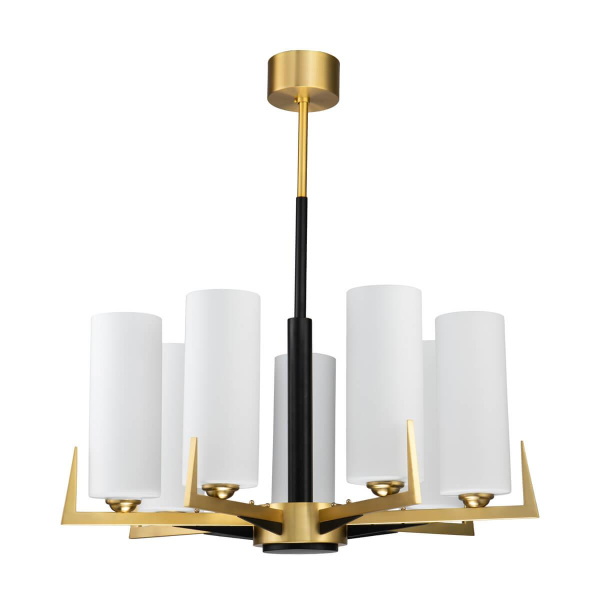 Купить Favourite 2623-7P подвесная люстра Каркас цвета латунь с элементами черного цвета, плафоны из белого матового стекла