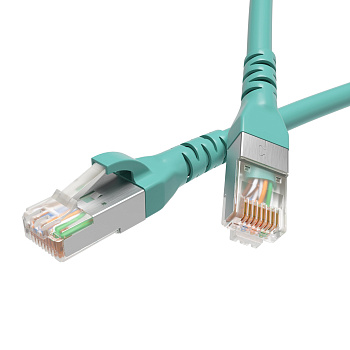 DKC Патч-корд экранированный CAT6A S/FTP 4х2, LSZH, бирюзовый, 1.0 м