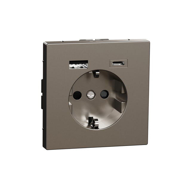 SE MERTEN D-Life Нержавеющая Сталь Розетка силовая 16 A с зарядкой USB A+C 3 A MTN2367-6036