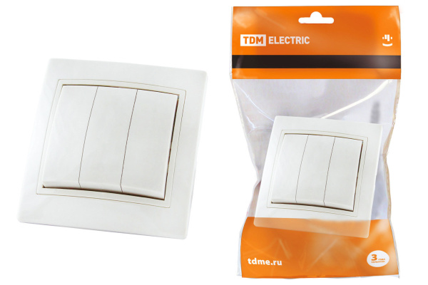 TDM Выключатель 3 кл. 10А белый "Таймыр" SQ1814-0003