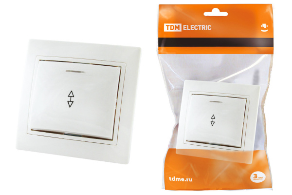 TDM Выключатель на 2 направления 1 кл. с подсветкой 10А белый "Таймыр" SQ1814-0008