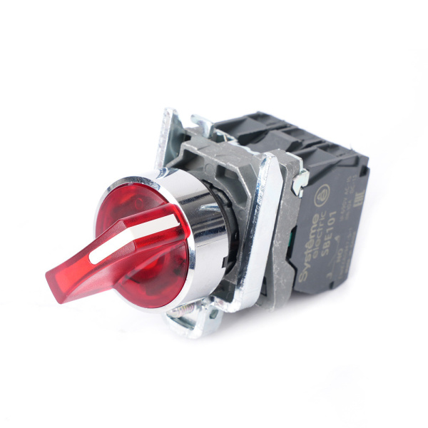 Systeme Electric Переключатель SB4 с подсветкой в сборе 22мм 2поз красн с фикс металл 24В DC 1НО+1НЗ