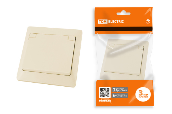 TDM Розетка 2П+З с защ. шт. и крышкой 16А 250В IP44 сл. кость "Ильмень" SQ1823-0117