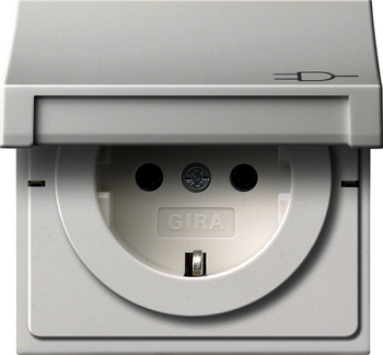 Gira F100 Бел глянц Розетка с/з с крышкой 0454112