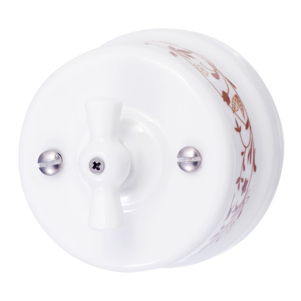 BIRONI Лизетта Керамика Белый Выключатель проходной 1-кл (декор D6/2) B1-201-01-D6/2