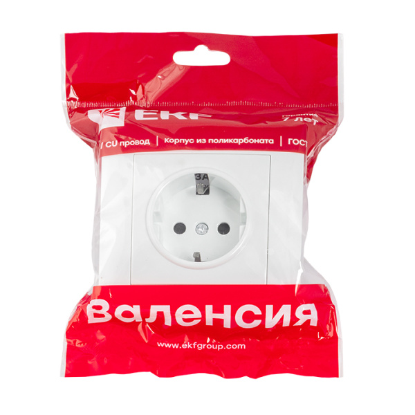 Купить EKF PROxima Валенсия розетка 1-местная с/з 16А белая с защ. штор.