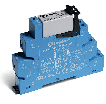 Finder Интерфейсный модуль (сборка 41.61.9.024.0010 + 93.02.7.024), электромеханическое реле; 1CO 16A; контакты AgNi; питание 24В DC (чувствит.); кате 380170240050