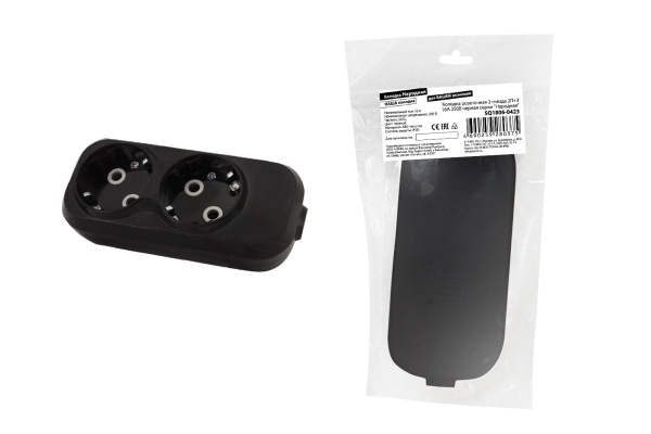 TDM Колодка розеточная 2 гнезда 2П+З 16А 250В черная серии "Народная" SQ1806-0423