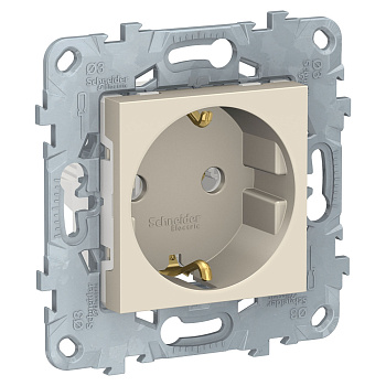 SE Unica New Беж Розетка с/з без шторок, винт. зажим, 16А, 250В, NU503644