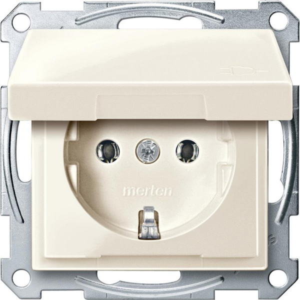 SE Merten SM Беж глянец Розетка с/з с крышкой безвинт. зажим MTN2311-0344