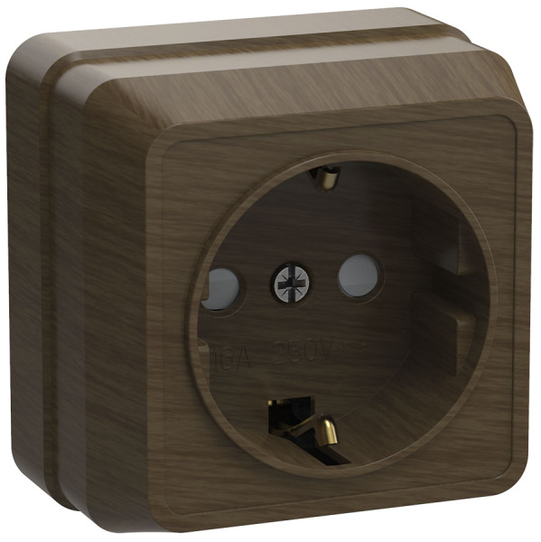 IEK OKTAVA РСш20-3-ОД Розетка 1местн. c з/к с защ.штор. 16А откр.уст. (дуб)