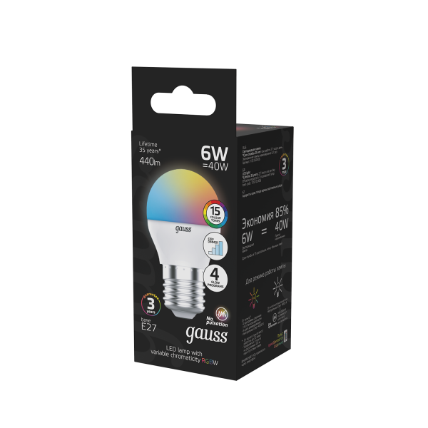 Купить Gauss Лампа Шар G45 6W E27 RGBW димирование LED 1/100 105102406