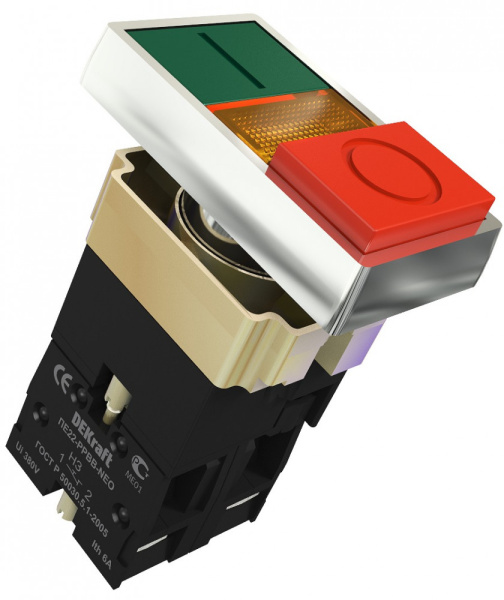 Dekraft Переключатель I-O PPBB D22 ЗЕЛ-КР неон 220В ПЕ-22