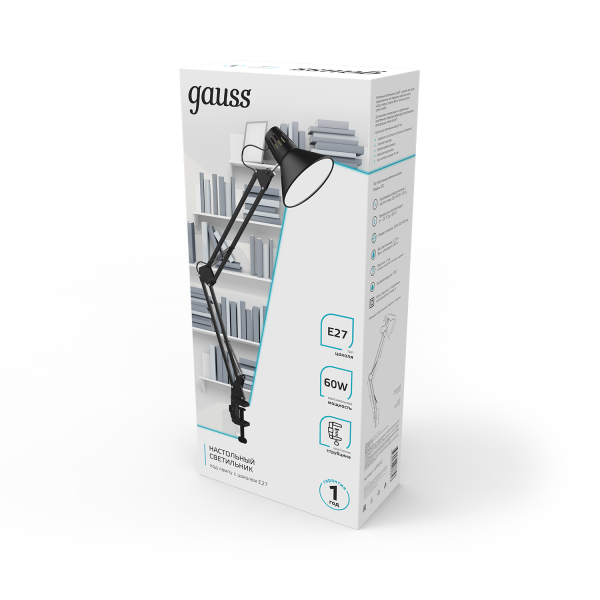 Купить Gauss Светильник настольный модель GTL001 60W 220-240V E27 черный струбцина 1/16 GT0012