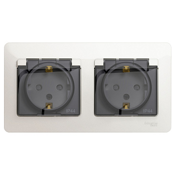 Systeme Electric Glossa Перламутр Розетка 2-ая с/з, со шторками, в сборе, IP44
