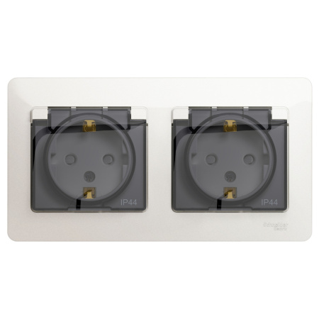 Systeme Electric Glossa Перламутр Розетка 2-ая с/з, со шторками, в сборе, IP44
