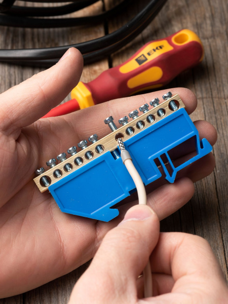 Купить EKF PROxima Шина "0" N (6х9мм) 12 отверстий латунь синий изолятор на DIN-рейку