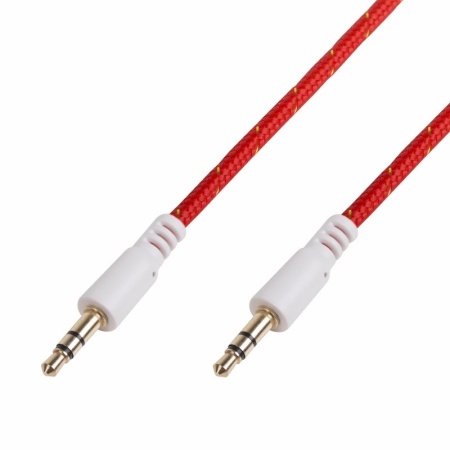 Аудио кабель AUX 3.5 мм в тканевой оплетке 1M красный Rexant 18-4076