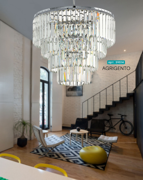Купить Eglo AGRIGENTO Подвес , 7x40W(E14), Ø485, H1500, сталь, хром/хрусталь, прозрачный 39514