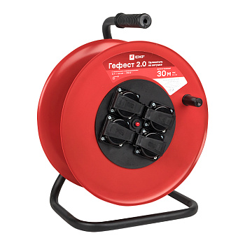 EKF PROxima Удлинитель на катушке "Гефест 2.0" 4 гнезда 30м с заземлением и предохранителем ПВС 3*1,5 16А/3,5кВт IP44