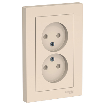 Systeme Electric AtlasDesign Беж Розетка б/з двойная, со шторками,16А, в сборе