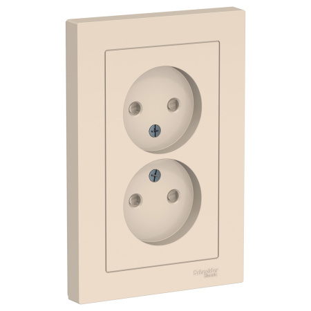 Systeme Electric AtlasDesign Беж Розетка б/з двойная, со шторками,16А, в сборе