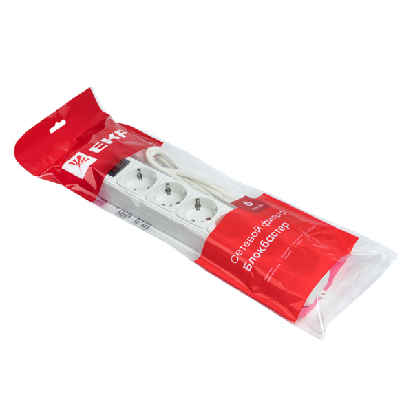 Купить EKF PROxima Сетевой фильтр 6*1,8м 10А/2,2кВт с выкл. c/з ПВС 3х0,75 Блокбастер